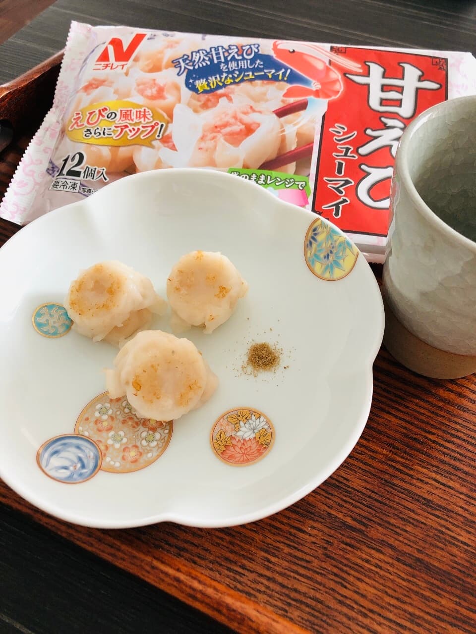 甘えびシューマイのお焼き◎抹茶塩での完成写真