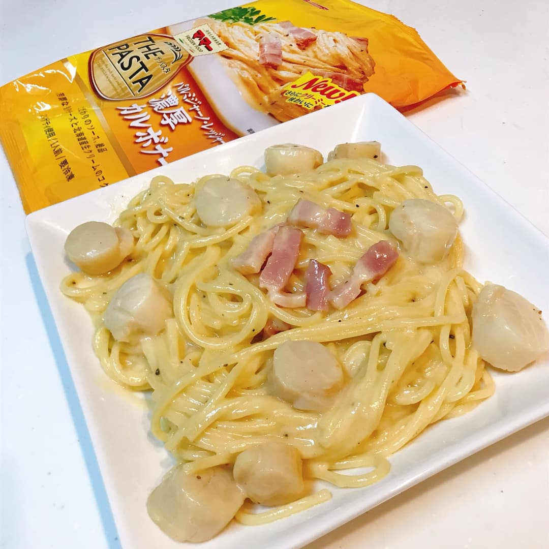 ホタテの濃厚カルボナーラの完成写真