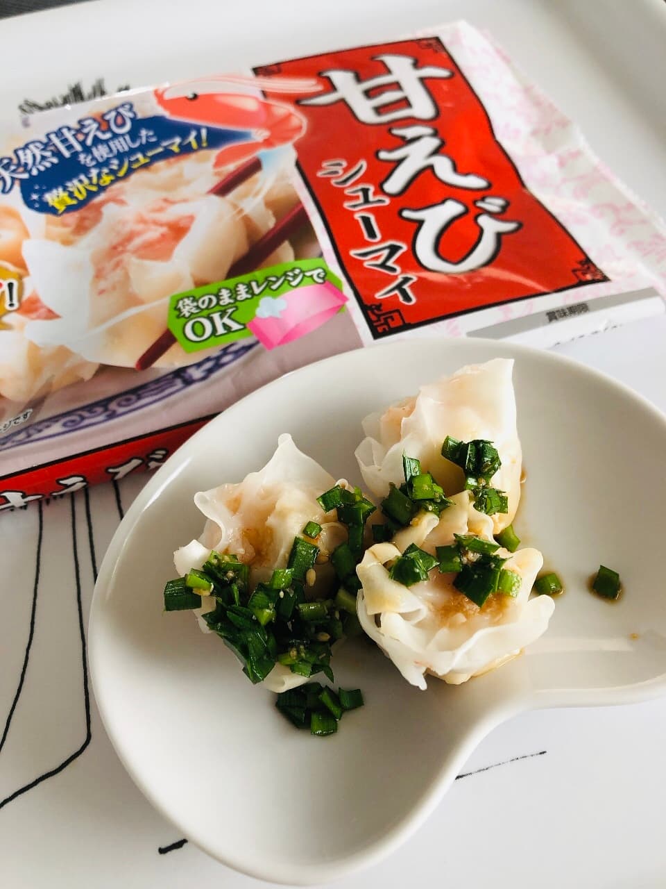 甘えびシューマイの酢醤油ニラだれの完成写真