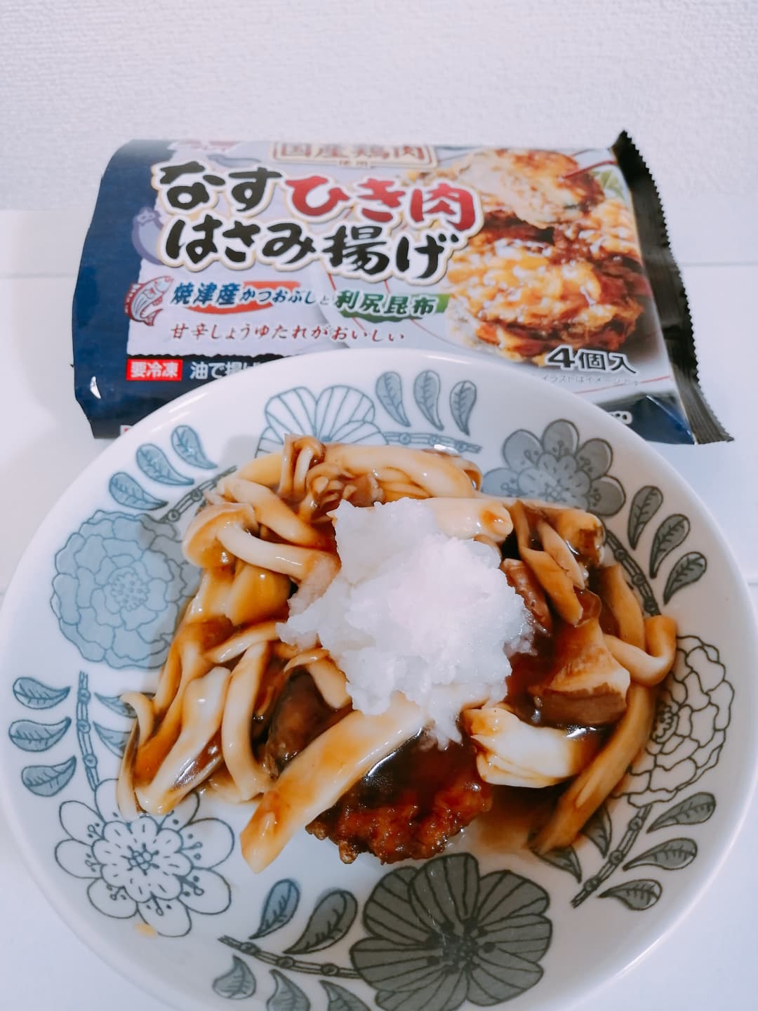 なすひき肉はさみ揚げ きのこのあんかけソースの完成写真