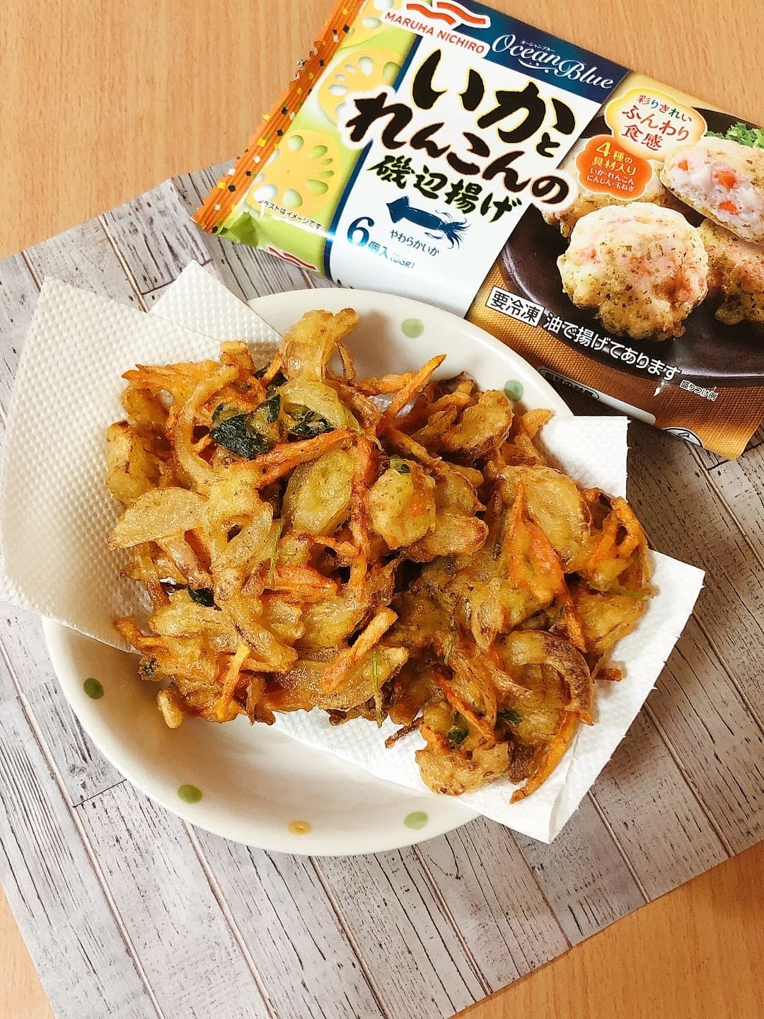 いかとれんこん磯辺揚げのかき揚げの完成写真