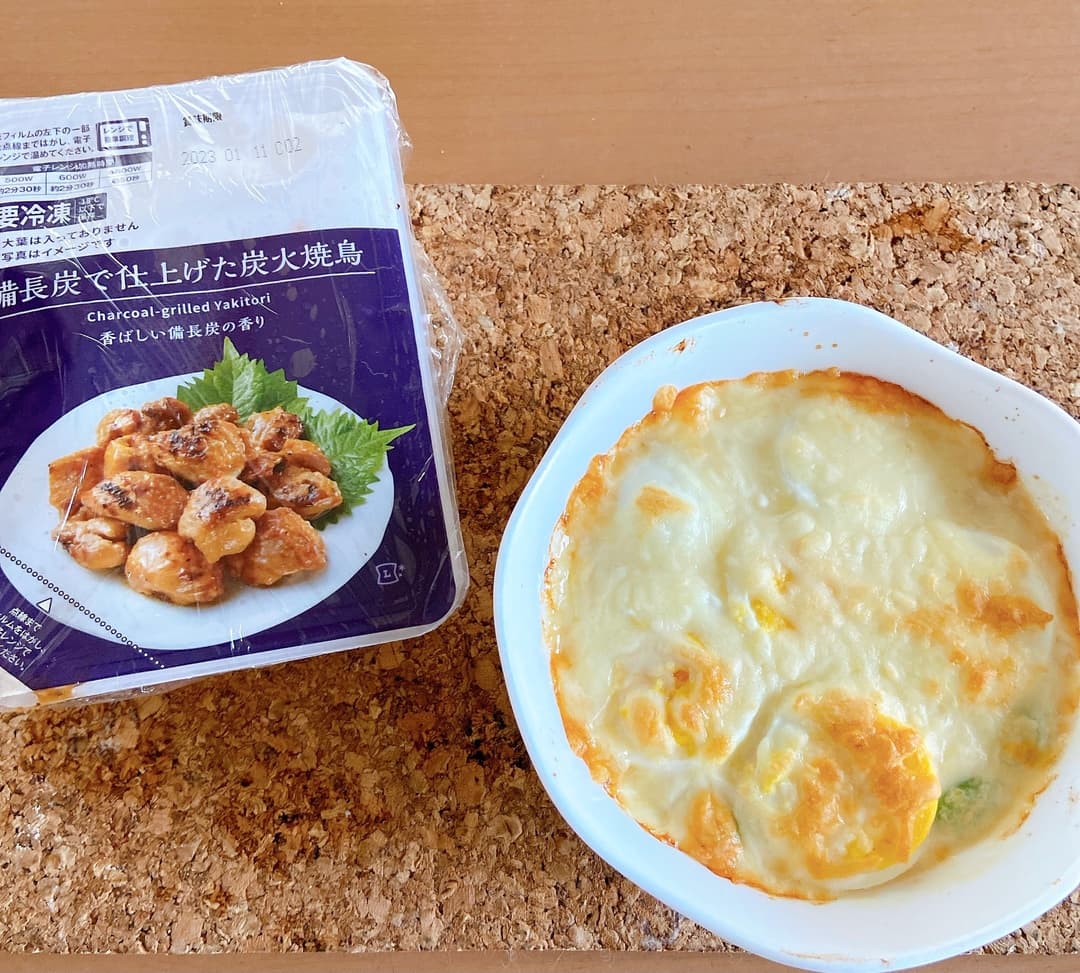 炭火焼鳥とゆで卵のヘルシーグラタンの完成写真
