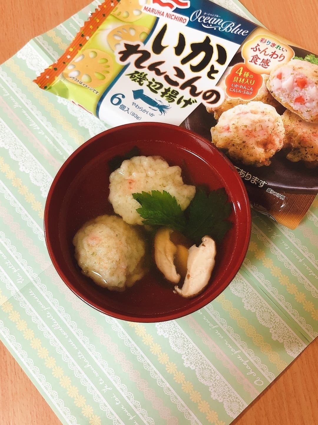 いかれんこん磯辺揚げのお吸い物の完成写真