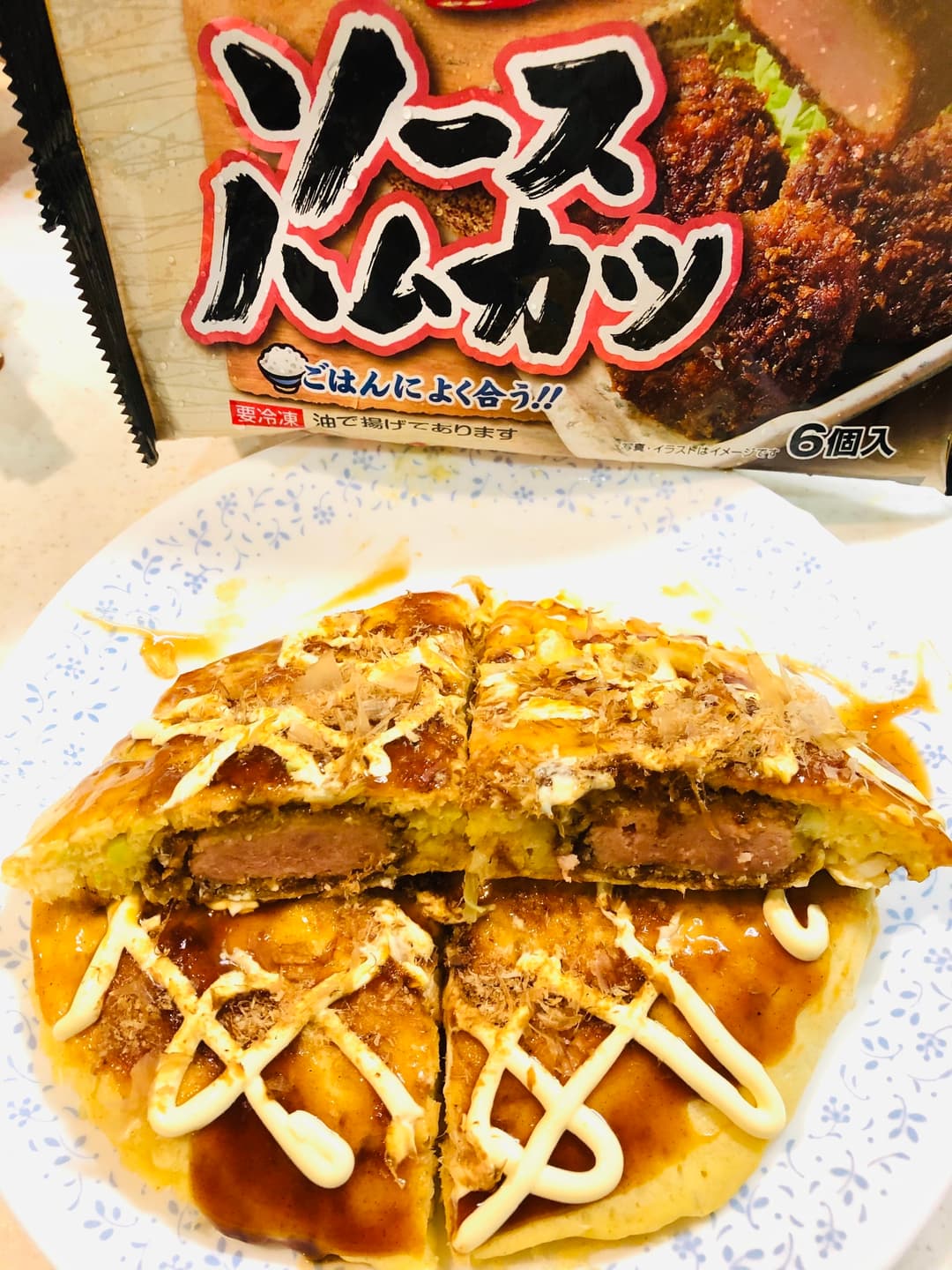 ハムカツ入りお好み焼きの完成写真