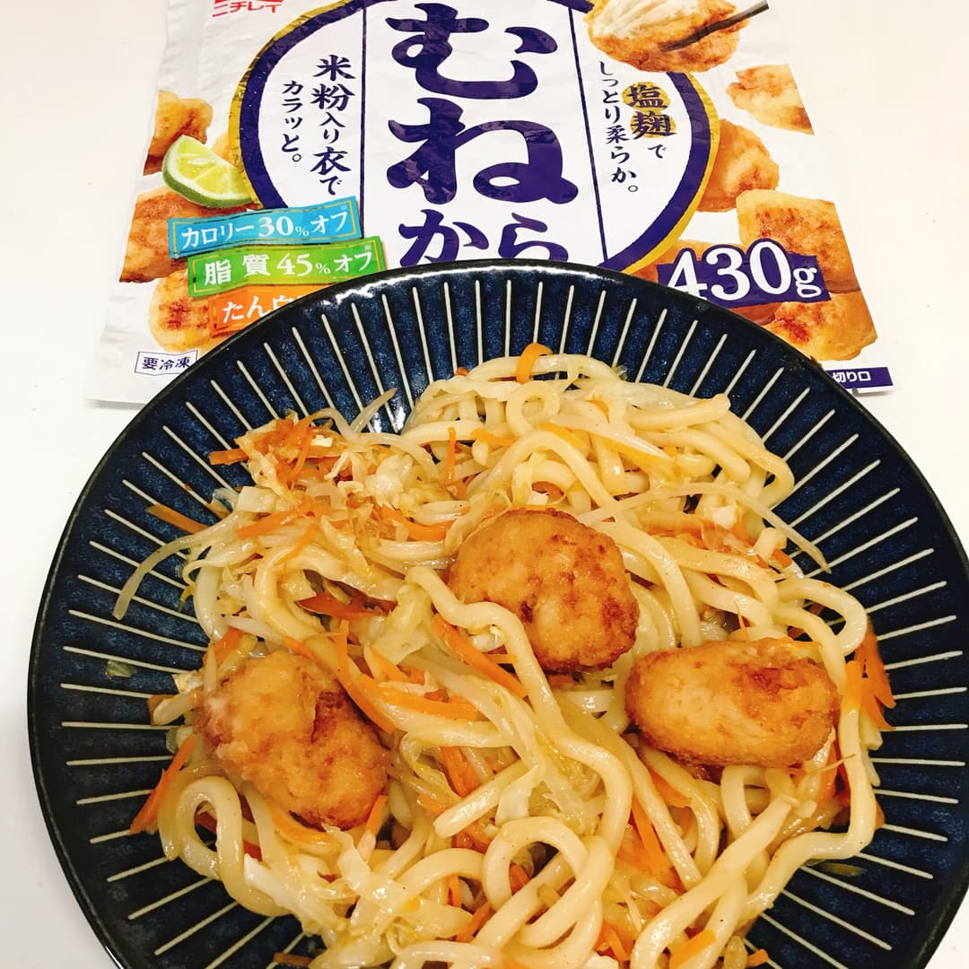 むねから焼うどんの完成写真
