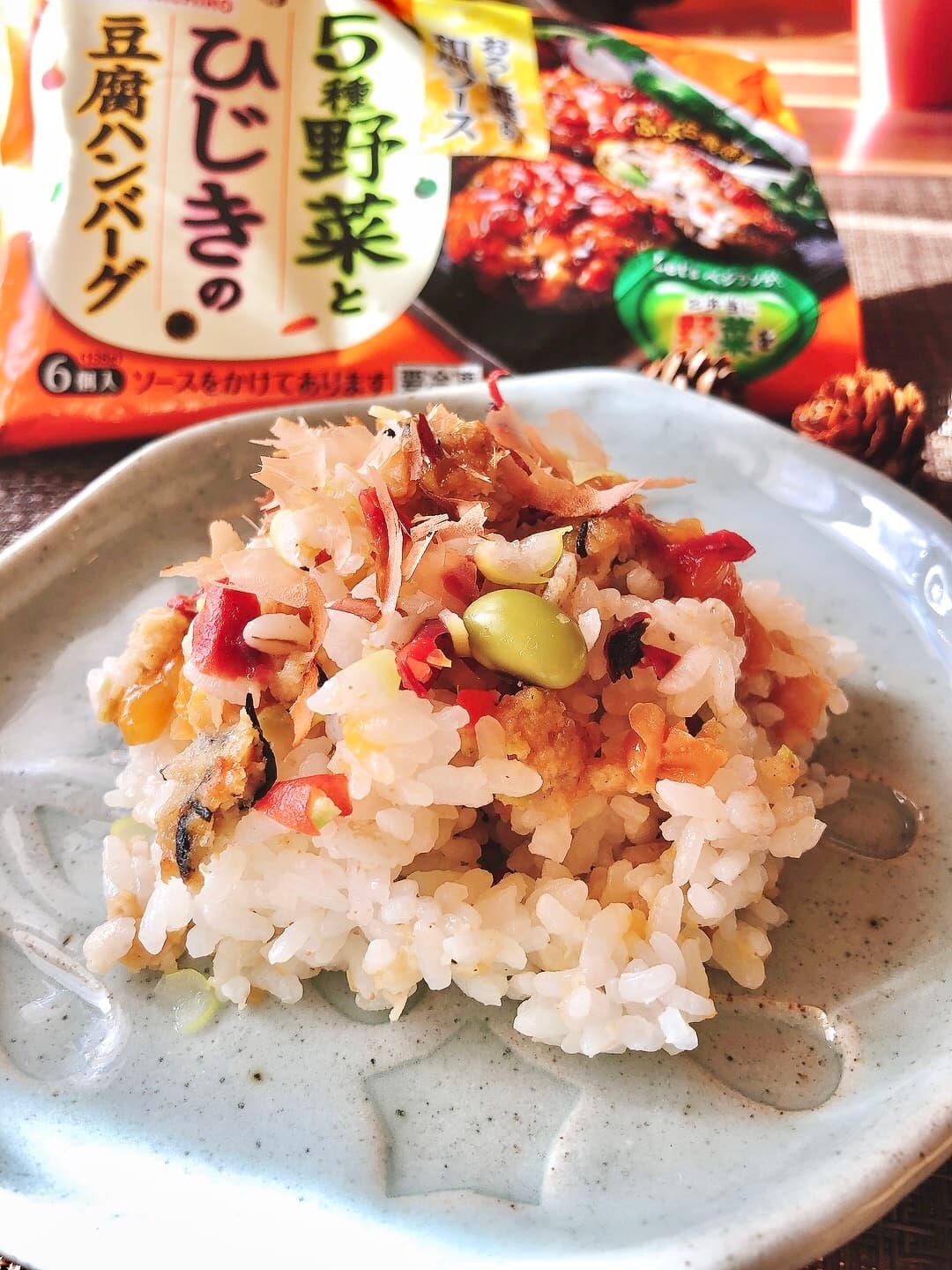 野菜ハンバーグの和風梅ごはんの完成写真