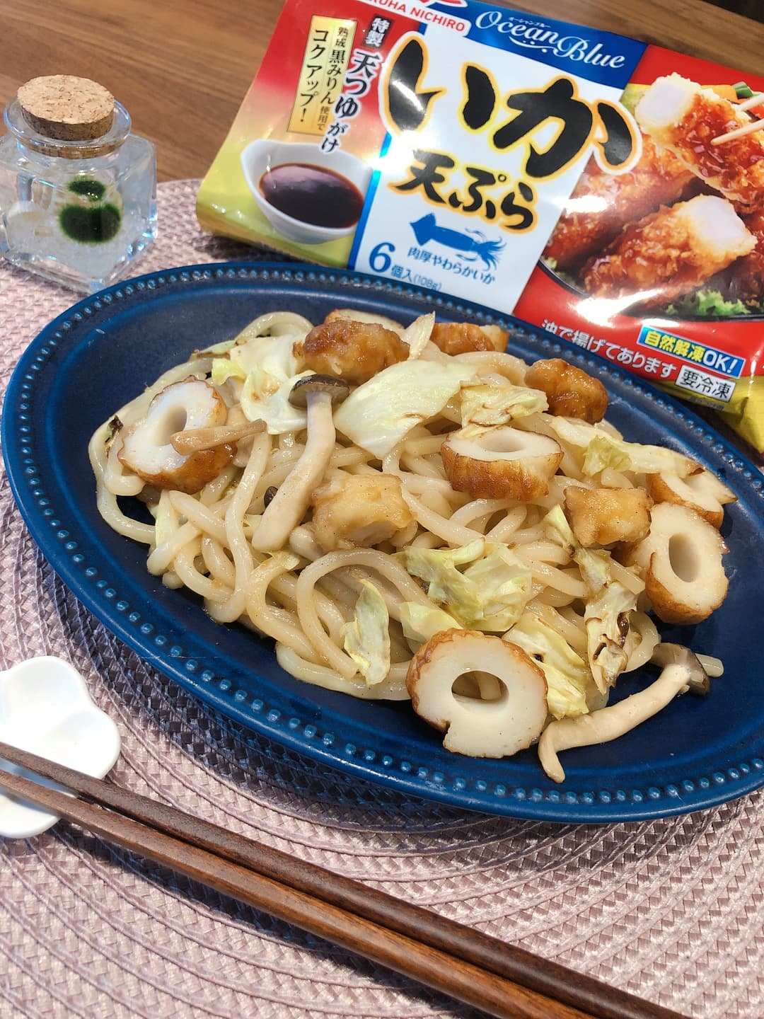 いか天入り焼きうどんの完成写真