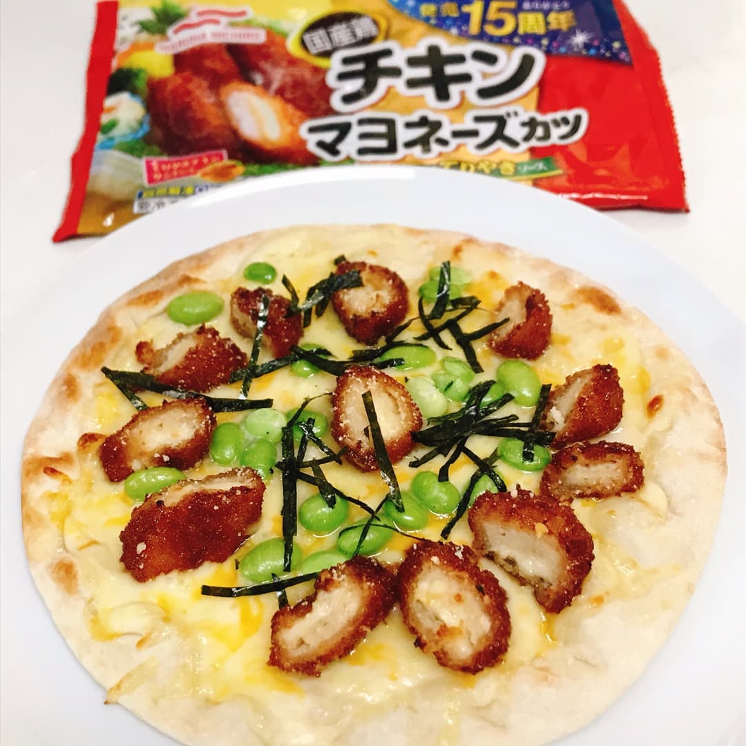 チキンマヨネーズと枝豆のピザの完成写真