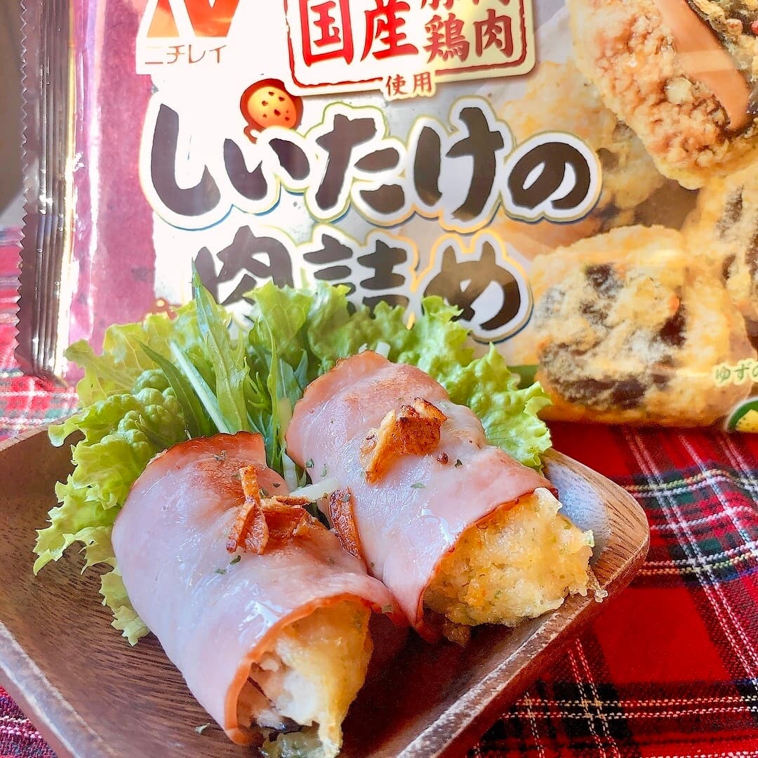 肉詰め椎茸のガーリックベーコン巻の完成写真