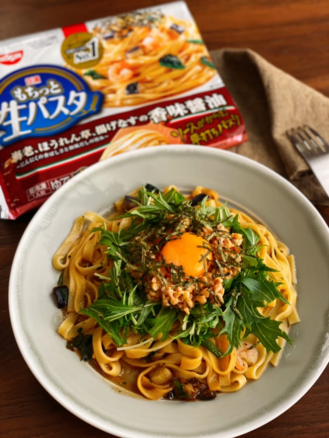 もちっと納豆パスタの完成写真