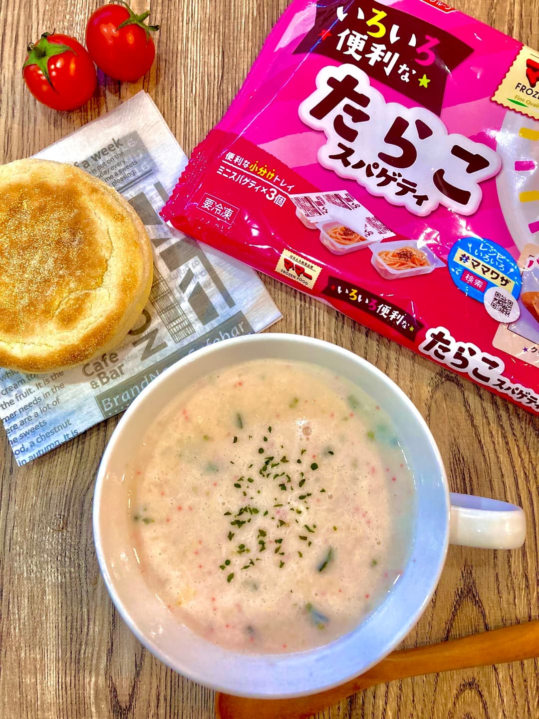 すりおろしジャガイモとたらこスパのスープの完成写真