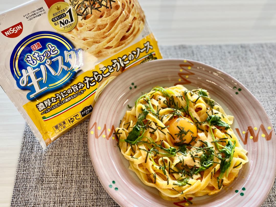 たらことうにとみつばのパスタの完成写真