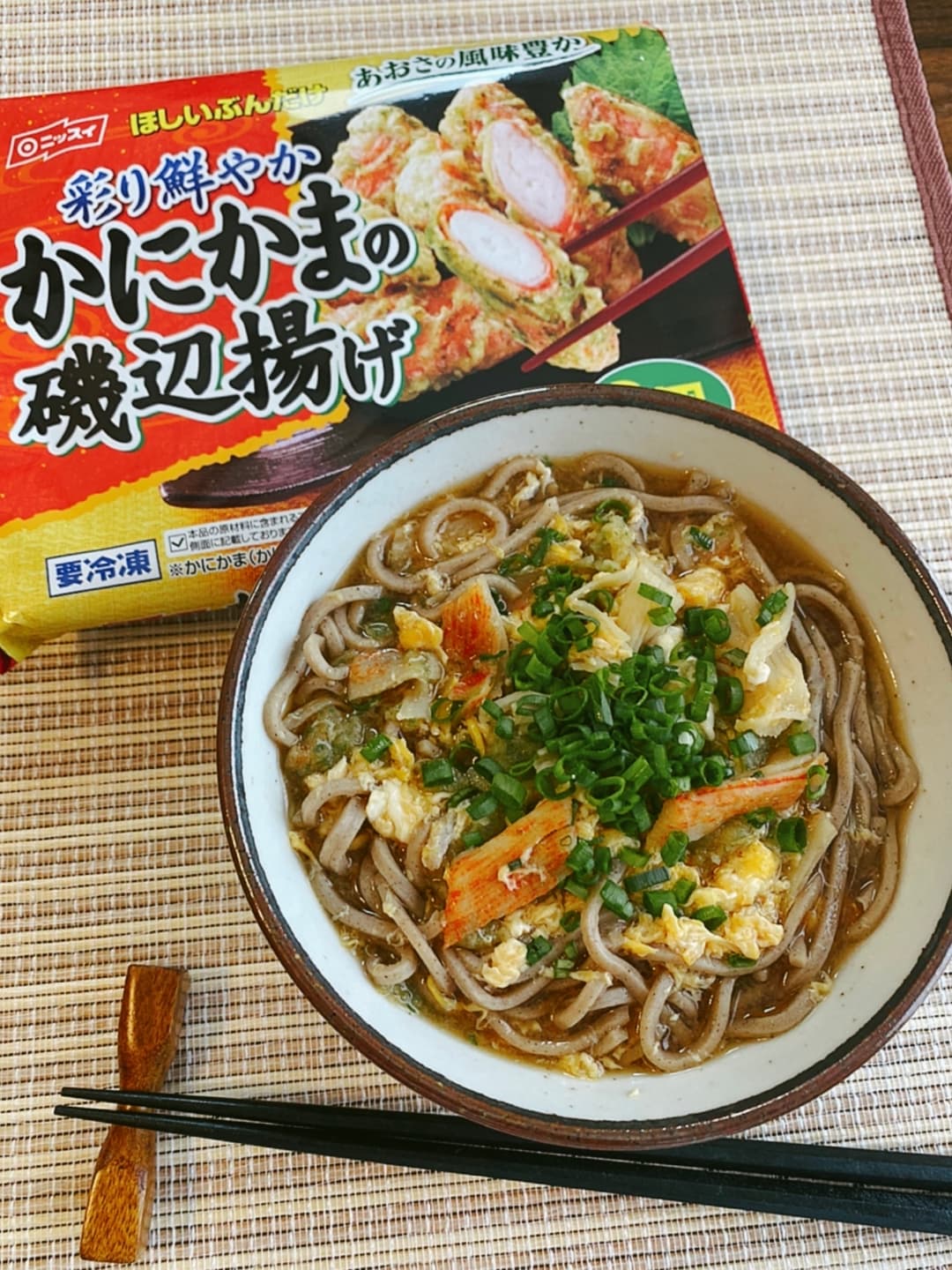 カニカマかき卵蕎麦の完成写真