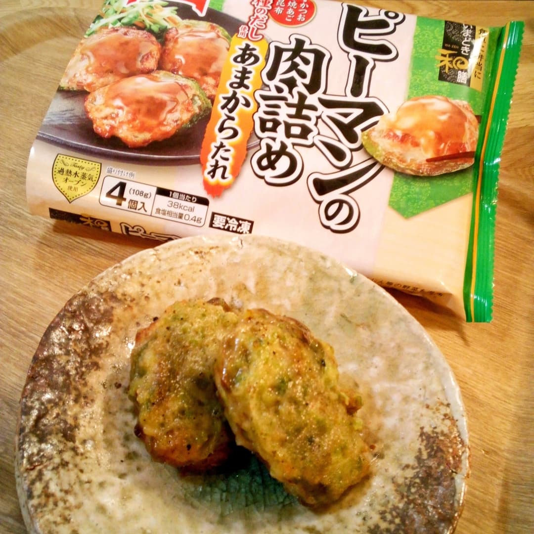 ピーマンの肉詰めの青のり天ぷらの完成写真