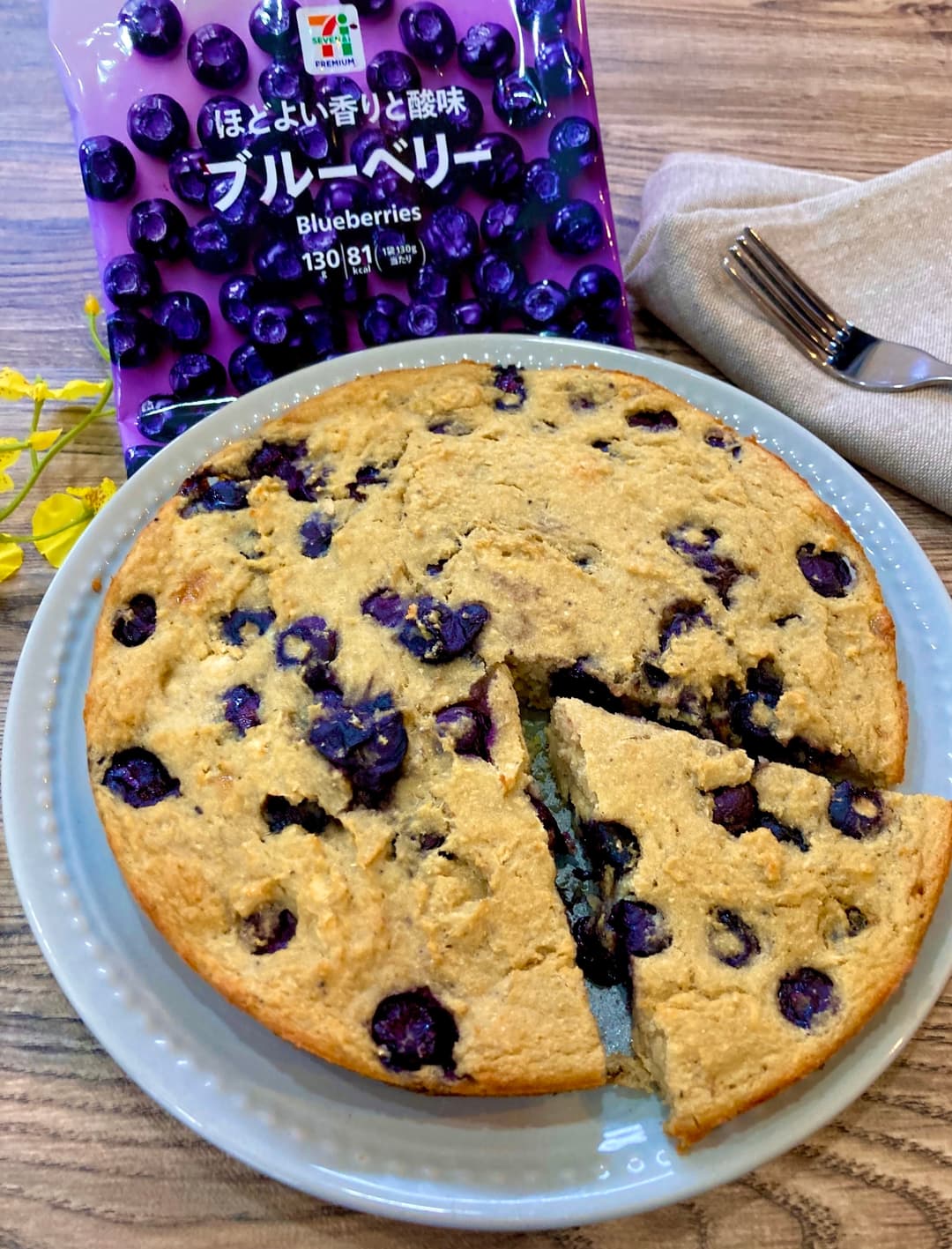 プリンとおからの!ブルーベリーケーキの完成写真