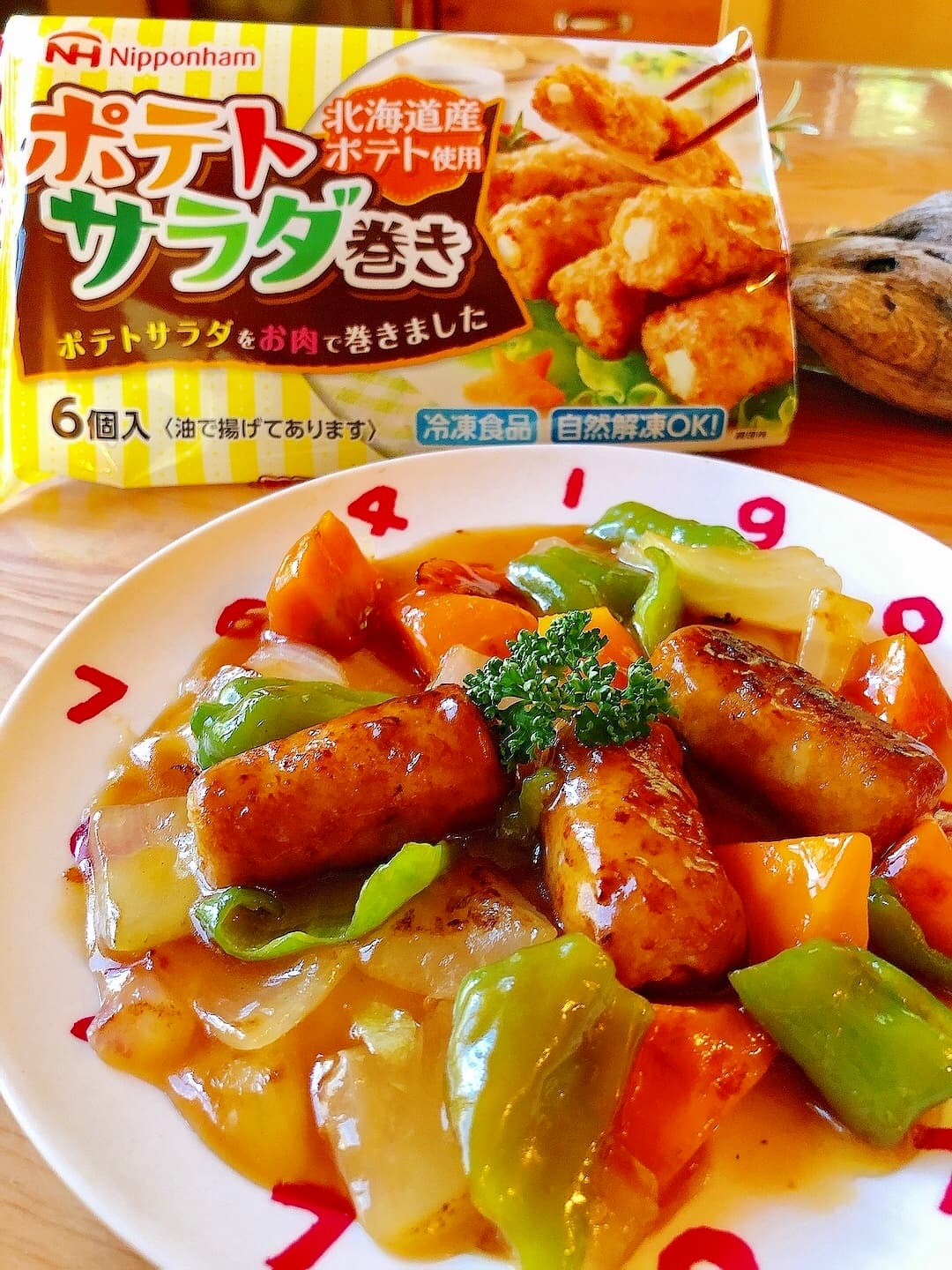 ポテト肉巻きの甘酢炒めの完成写真