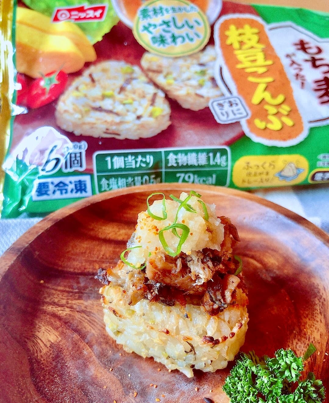 枝豆にぎりの焼き鯖おろしのせの完成写真