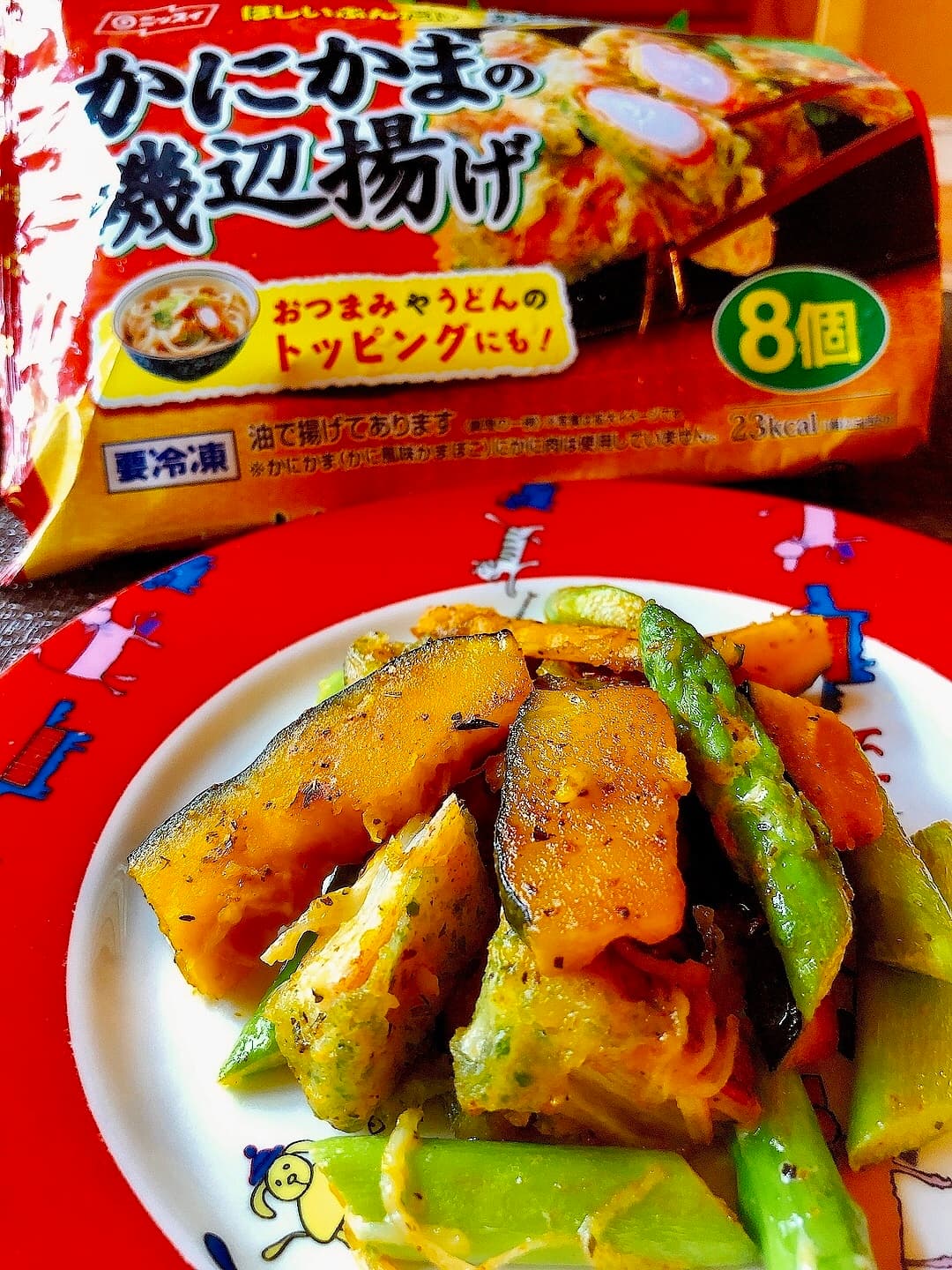 かにかまとアスパラのマヨネーズ炒めの完成写真