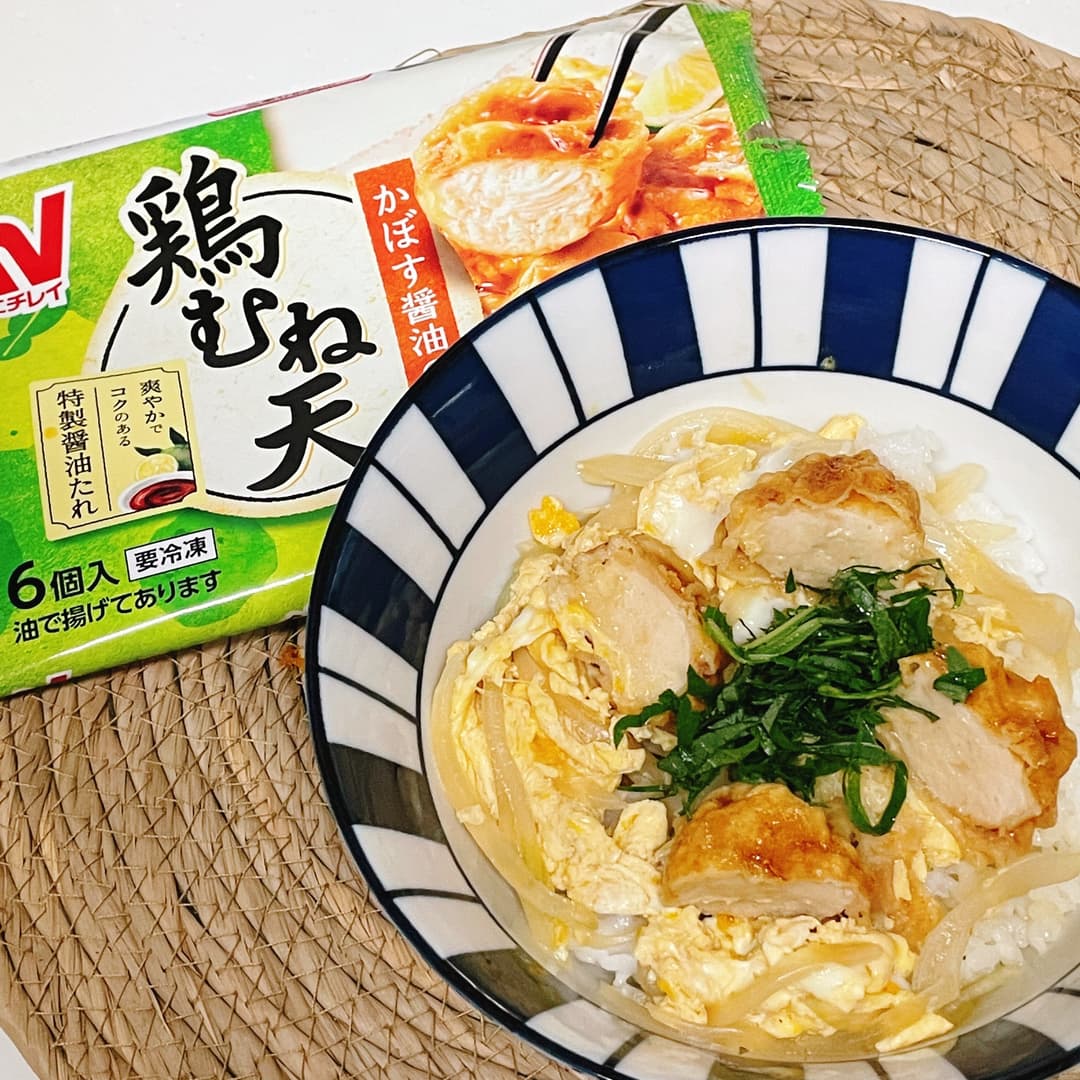 かぼす鶏むね天の親子丼の完成写真