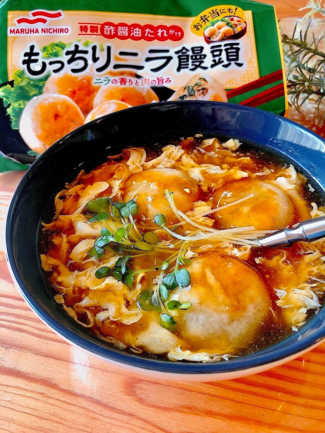 ニラ饅頭のあんかけ卵スープの完成写真