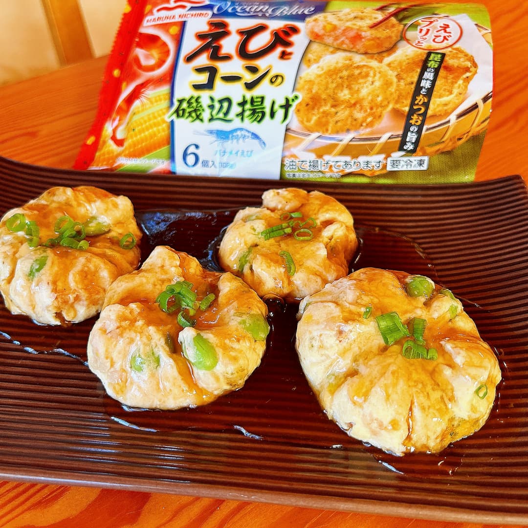えびとコーンの豆腐巾着の完成写真