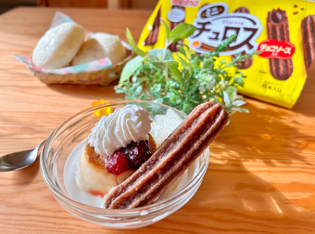 チョコチュロスでミニパフェの完成写真