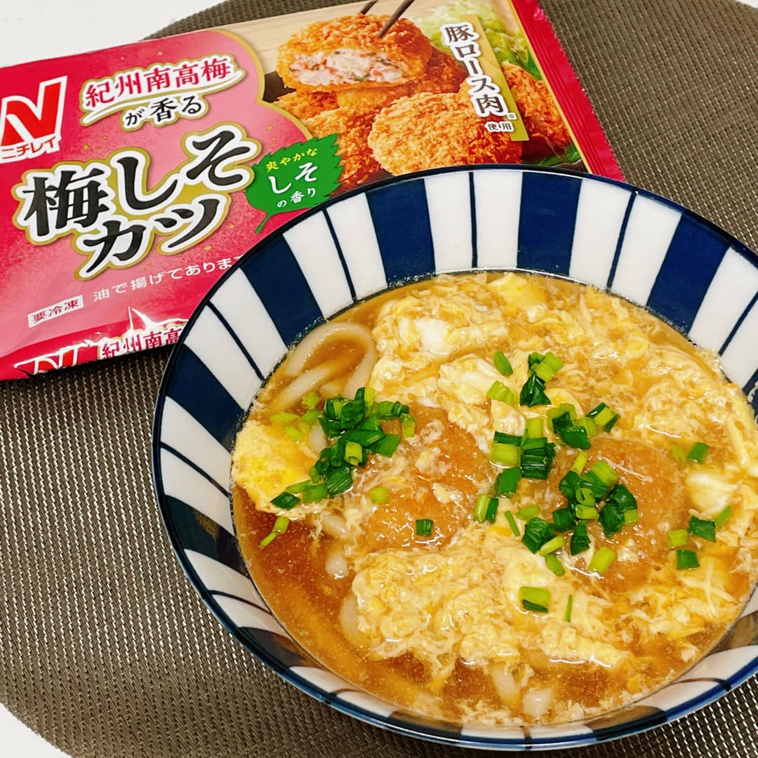 梅しそカツの卵とじうどんの完成写真