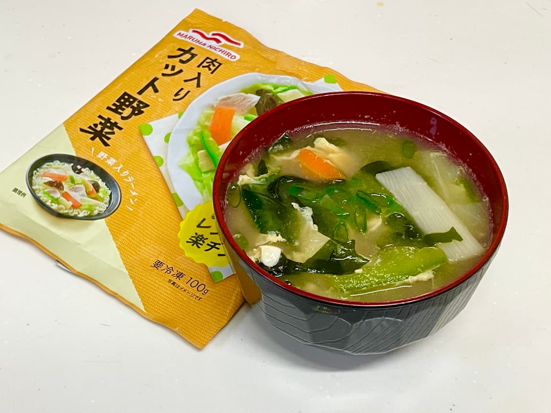 肉入りカット野菜の具沢山かき玉スープの完成写真