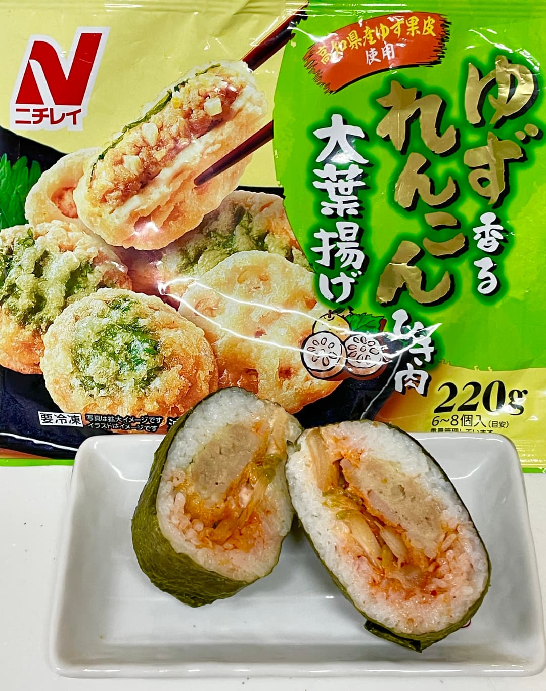 キムチとれんこんひき肉揚げの爆弾おにぎりの完成写真