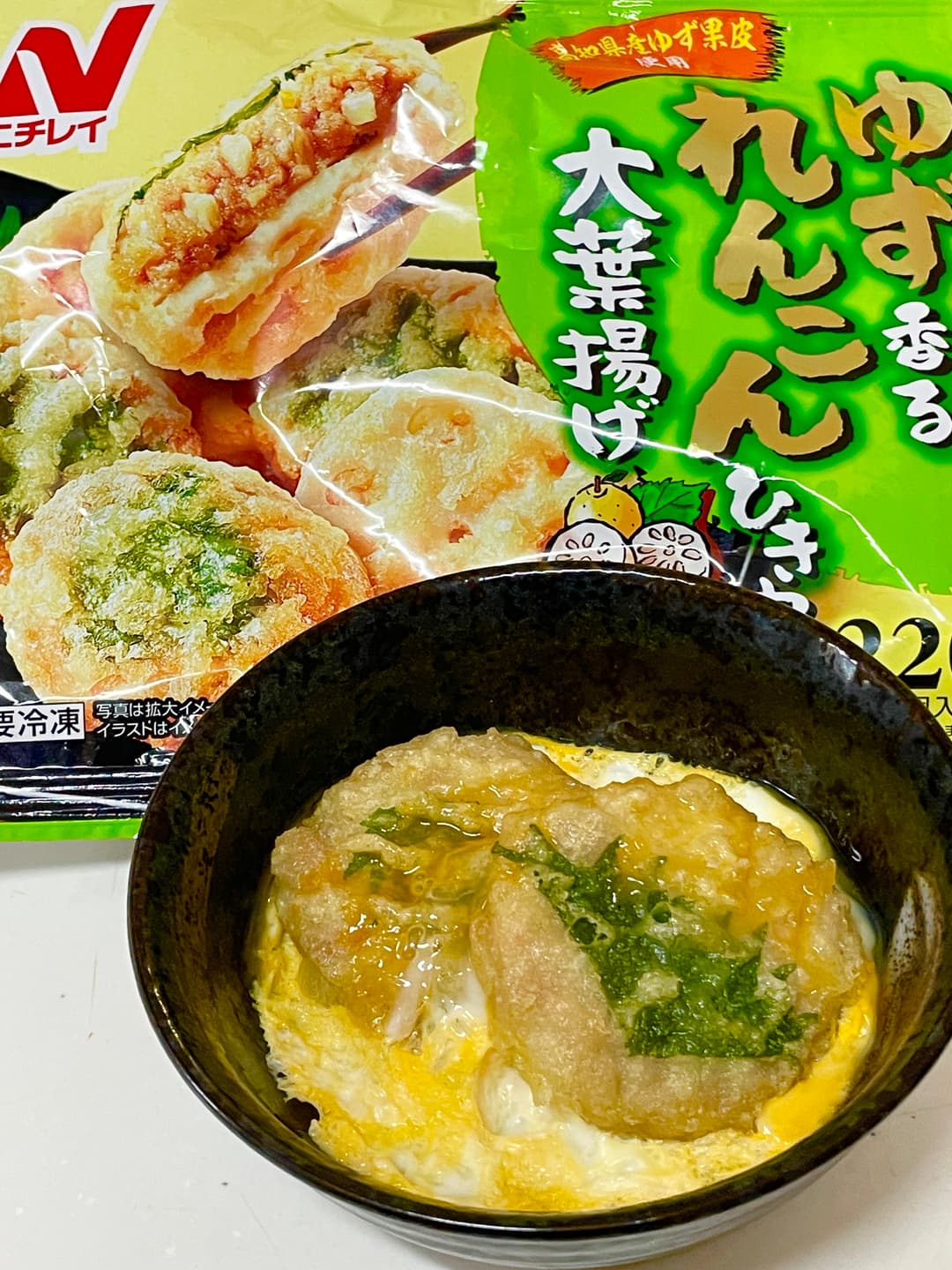 レンジで作るれんこんひき肉揚げの卵とじの完成写真