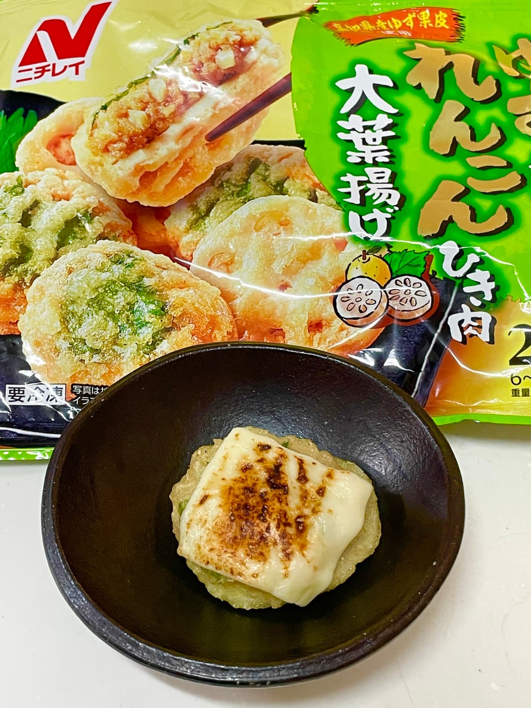焦がしチーズのれんこんひき肉揚げの完成写真