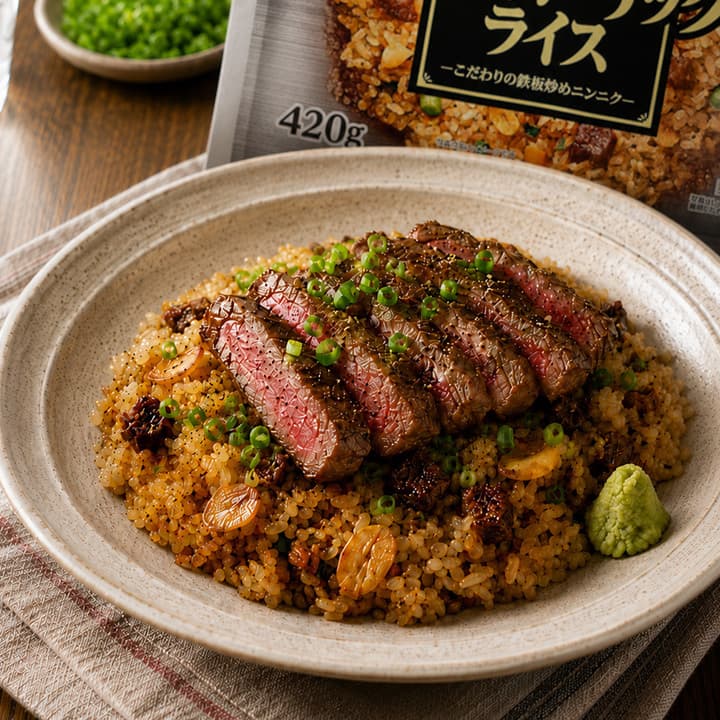 鉄板焼き屋風♡ステーキのせビーフガーリックライスの完成写真