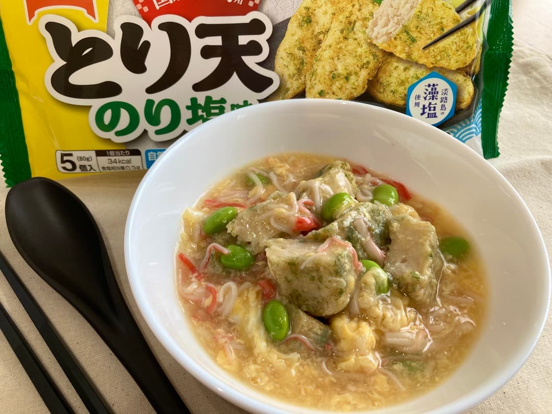 とり天のり塩味カニカマ卵あんかけの完成写真