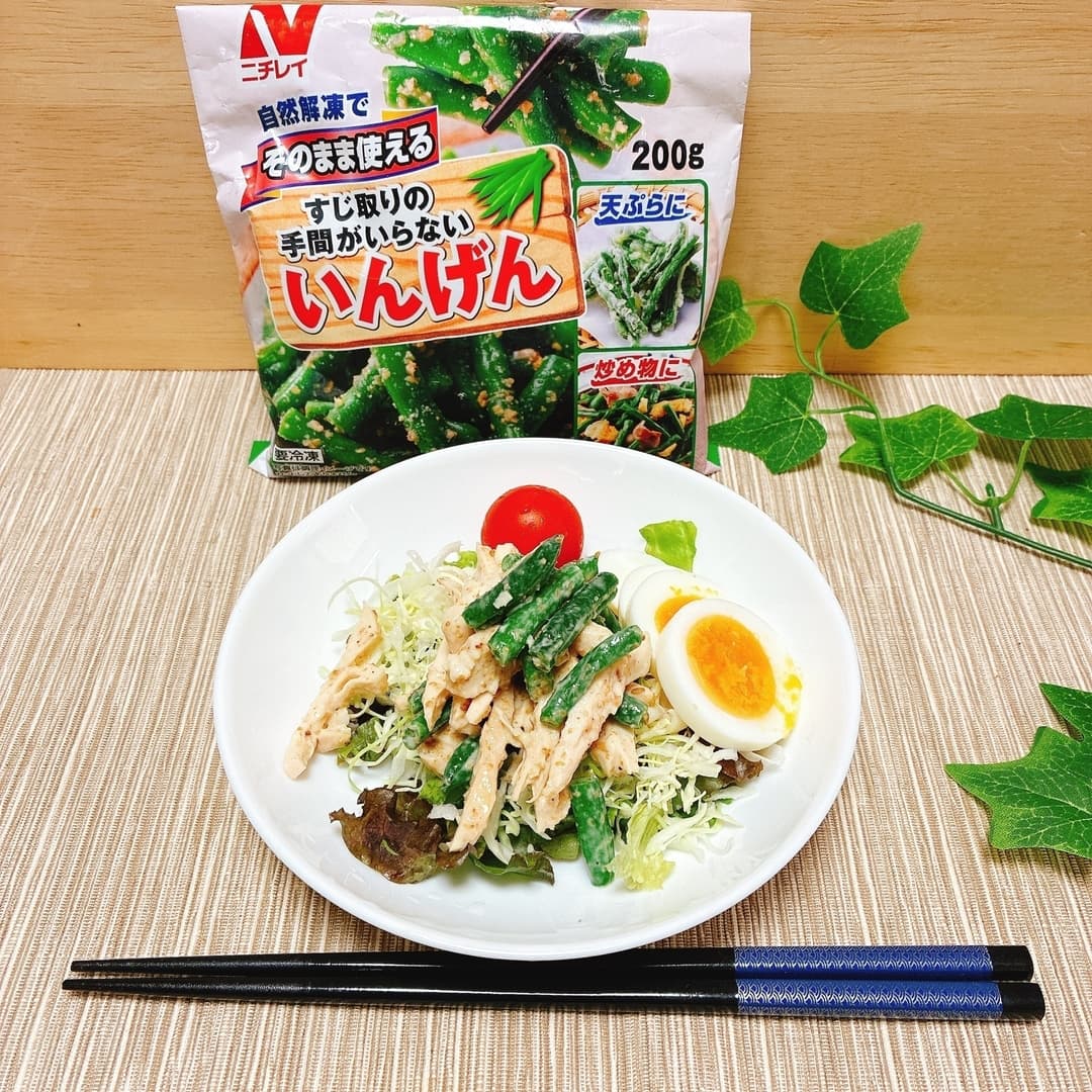 いんげんとムネ肉のサラダの完成写真