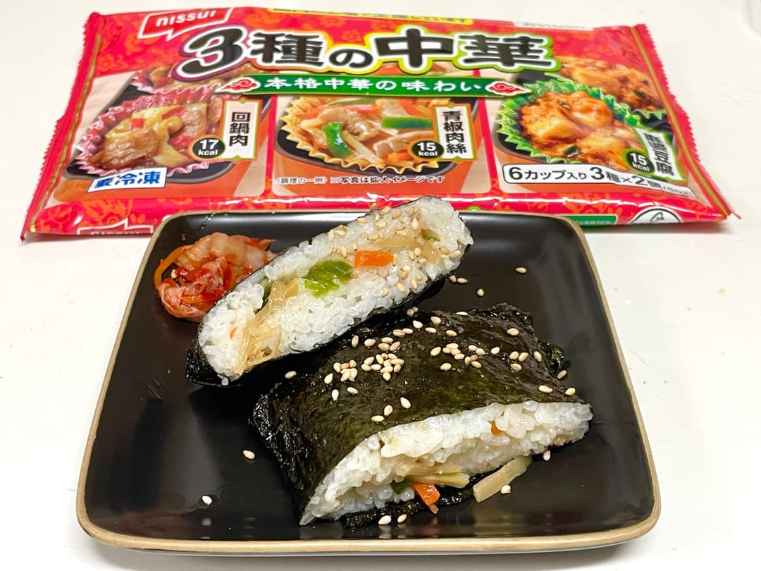 青椒肉絲のキンパ風おにぎらずの完成写真