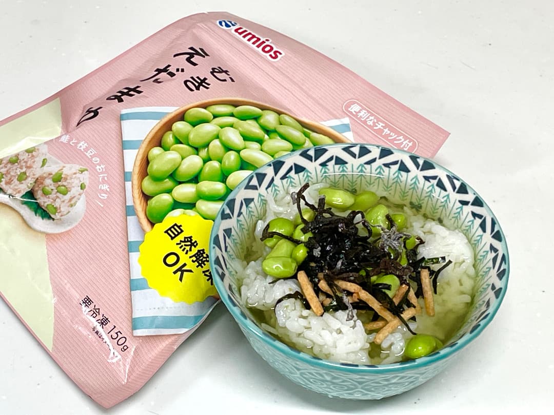 冷たいえだまめ塩こんぶ茶漬けの完成写真