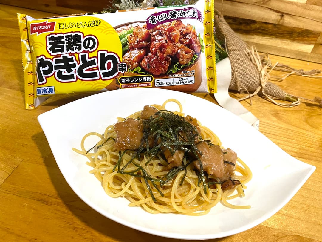 若鶏と刻み海苔の和風パスタの完成写真