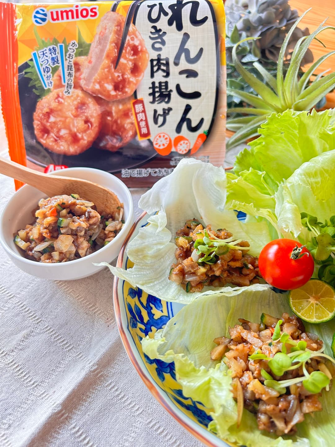 れんこんとひき肉のレタス包みの完成写真
