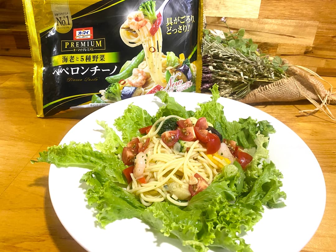 7種野菜と小エビのサラダパスタの完成写真