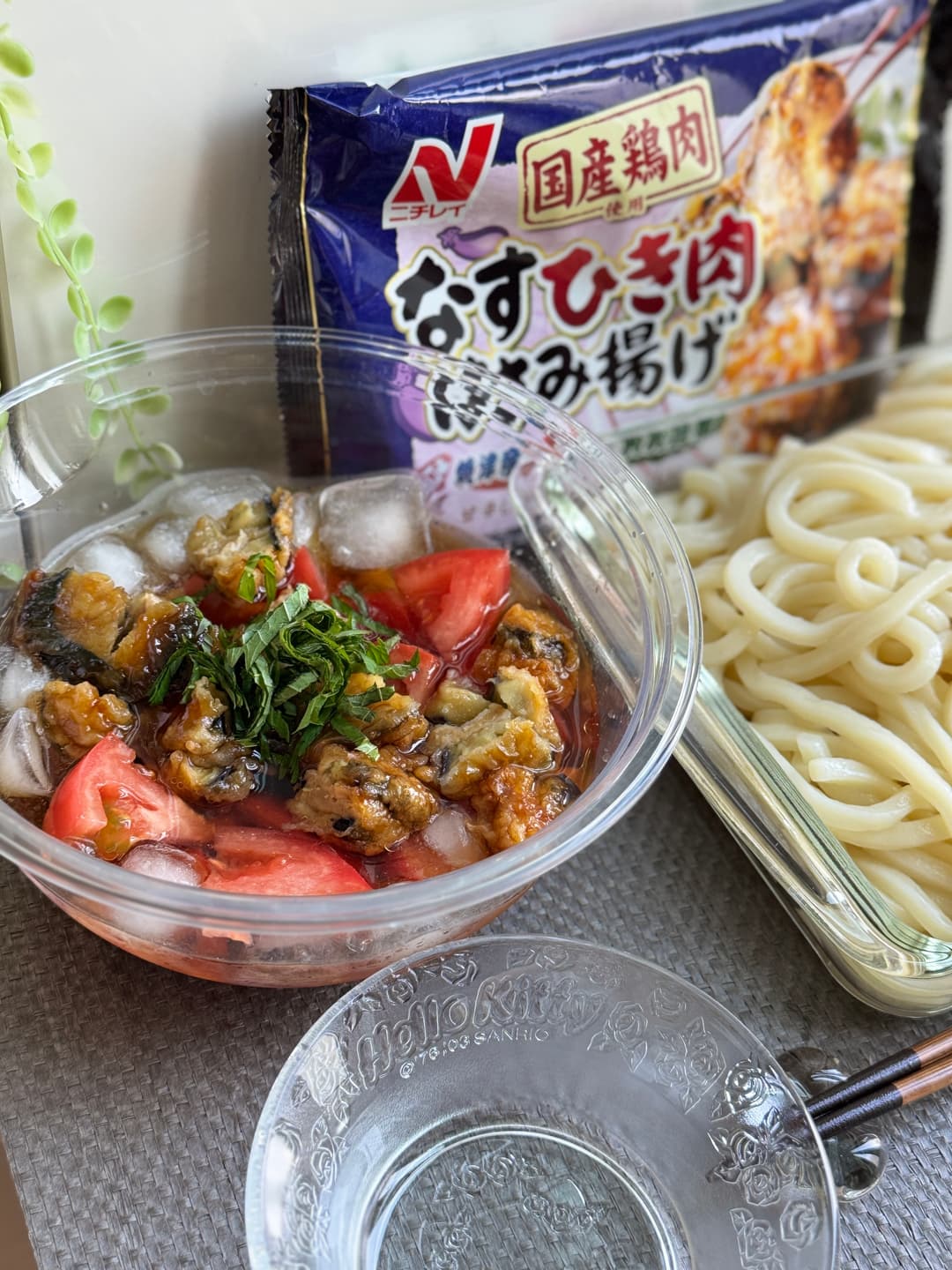 なすひき肉はさみ揚げのさっぱりつけ麺の完成写真