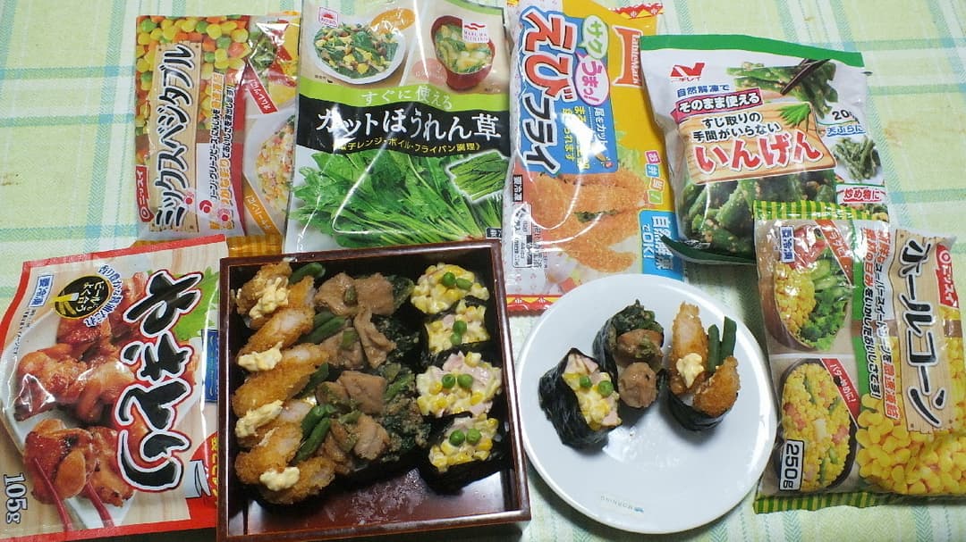 冷食軍艦巻き　3点セット（コーン　焼き鳥　エビフライ）の完成写真