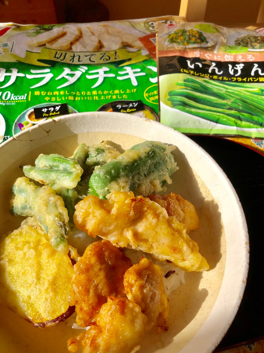 とり天で天丼の完成写真