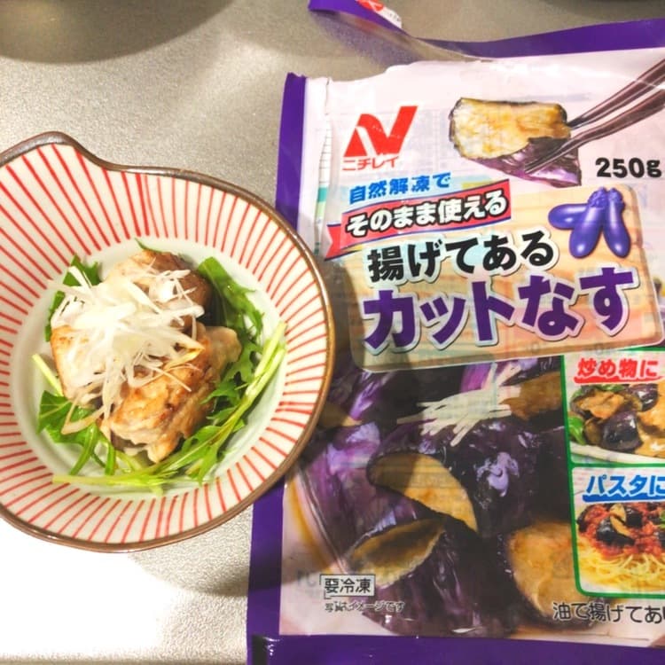ナスの豚バラ巻き ポン酢添えの完成写真