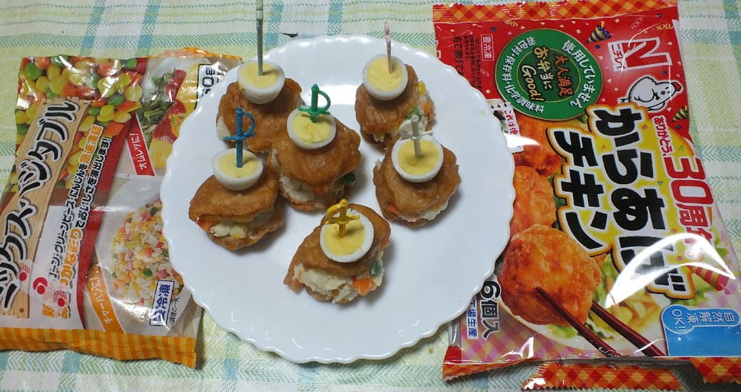 唐揚げポテトサラダサンドのピンチョスの完成写真