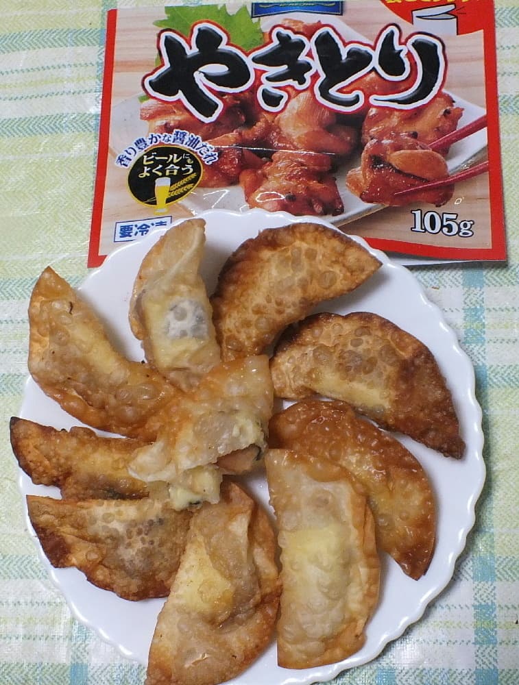 焼き鳥とチーズと海苔の揚げギョウザの完成写真