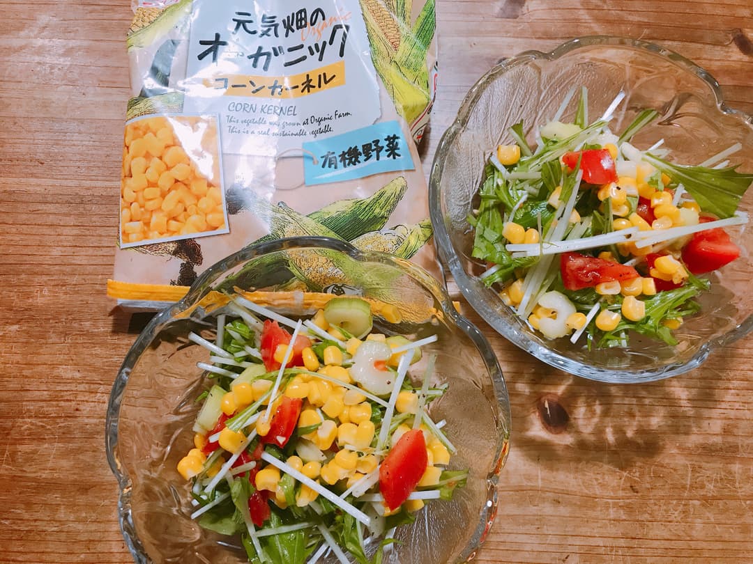 コーンと水菜のさっぱりサラダの完成写真