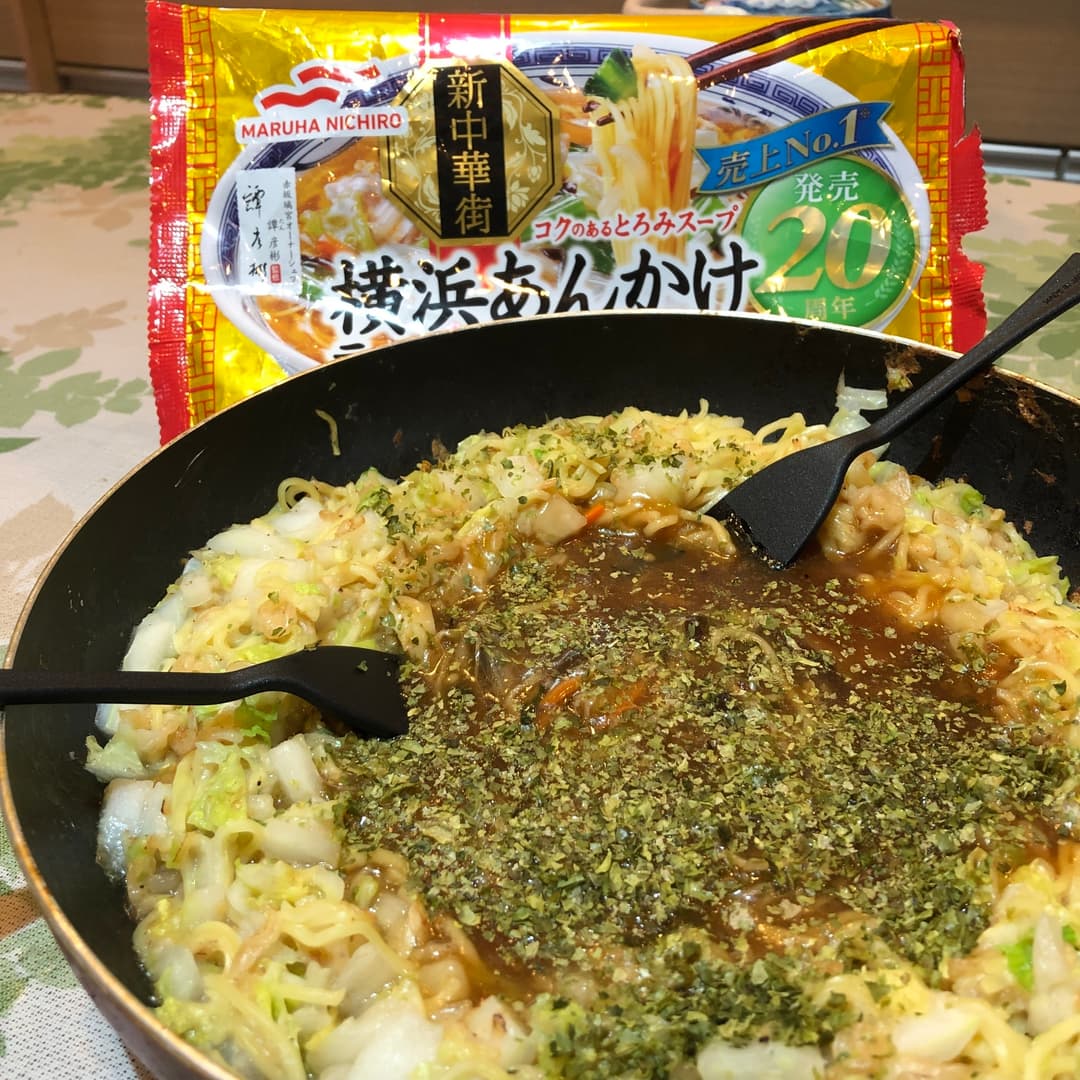 あんかけラーメンでもんじゃ焼きの完成写真