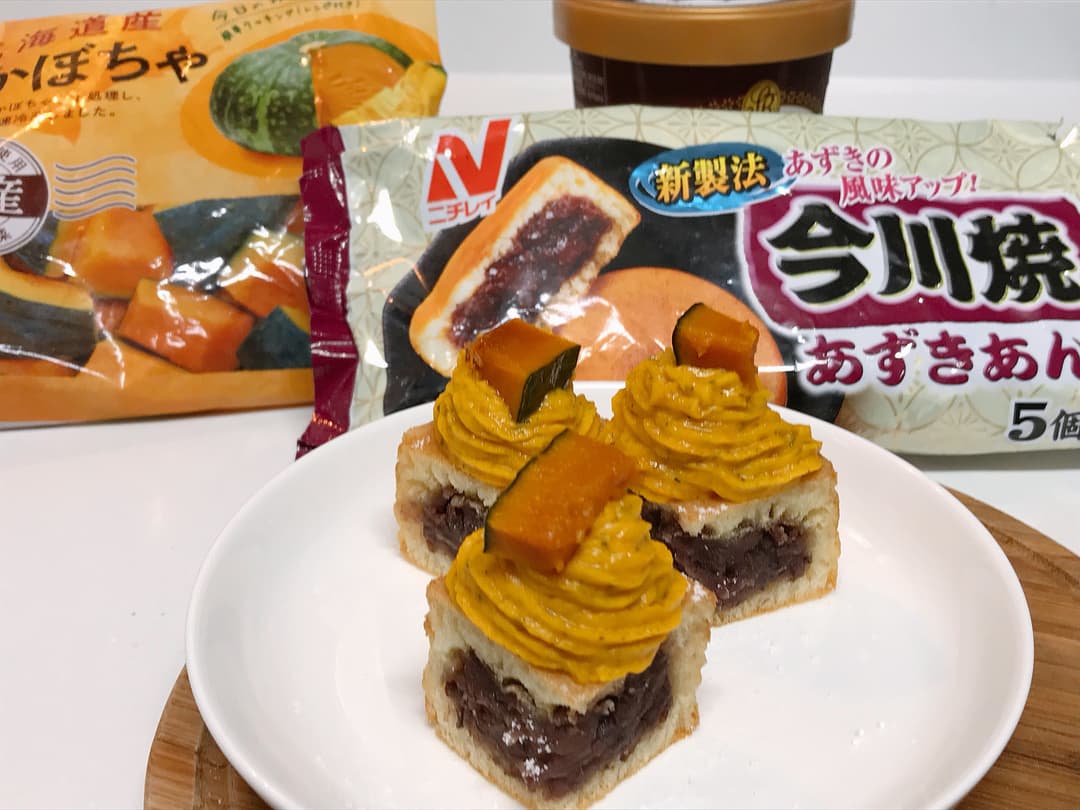 今川焼と栗かぼちゃとアイスで作るパンプキンモンブラン の完成写真