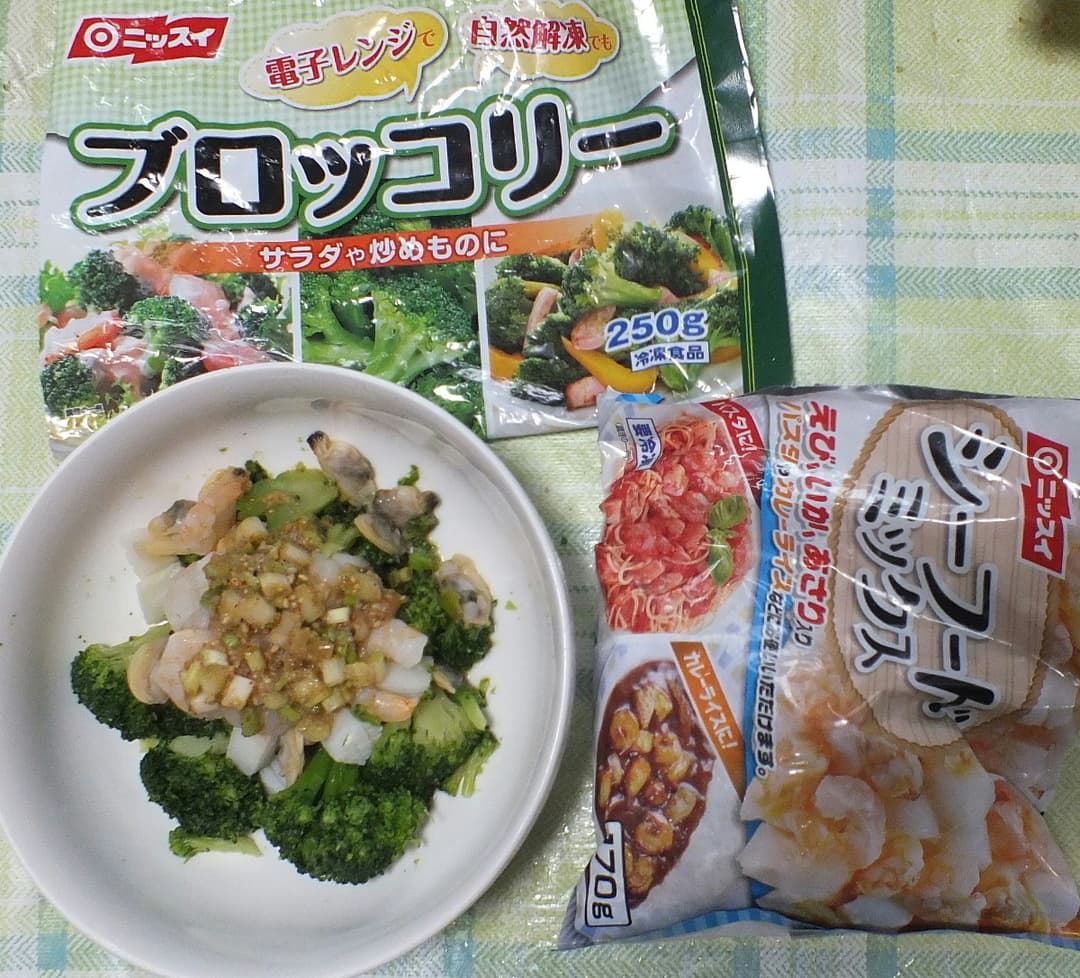 ブロッコリーとシーフードのごまネギソースの完成写真