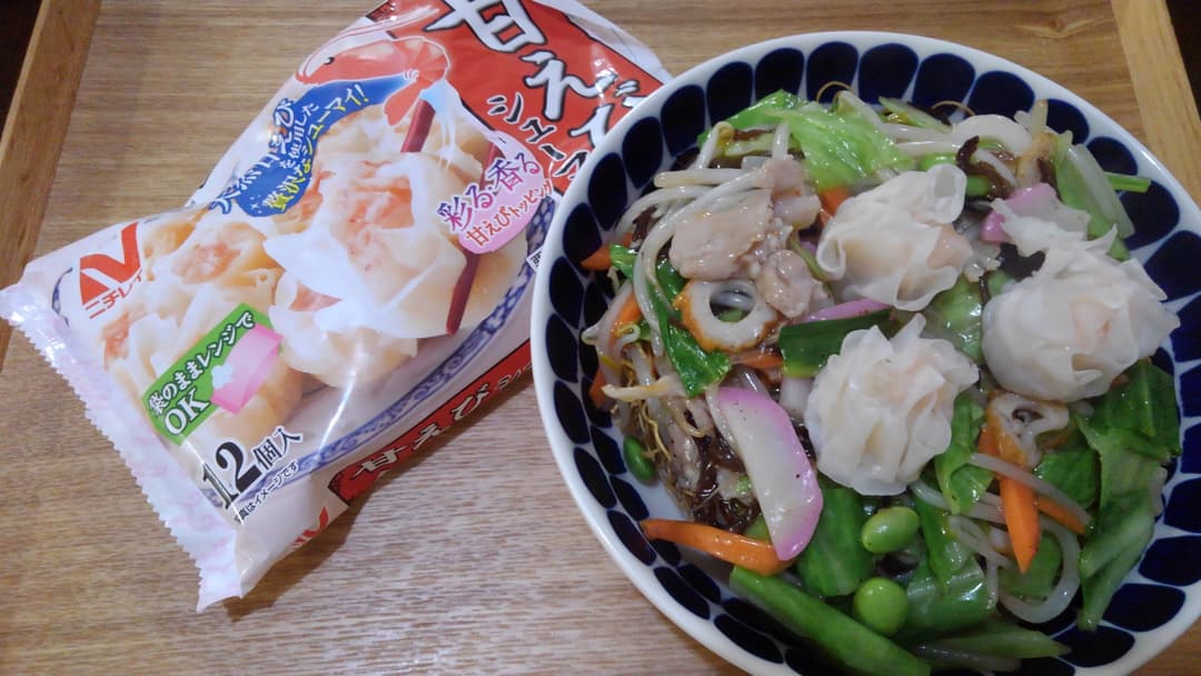 パリパリ皿うどんシューマイ乗せの完成写真